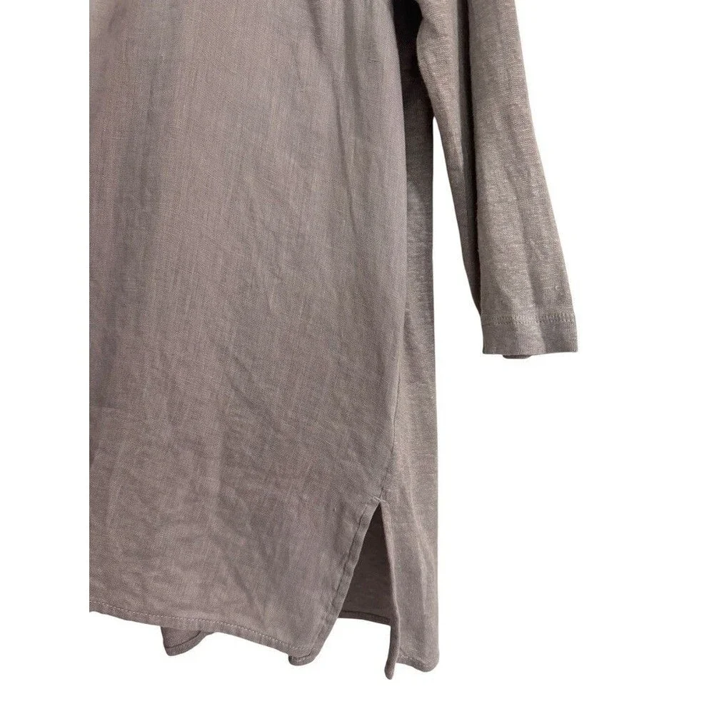 J. Jill Love Linen Sz LARGE PETITE Gray Pintucked Tunic Top 3/4 Sleeve Coastal